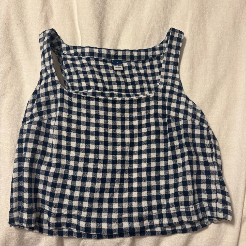 Old Navy Navy Blue Gingham Top (Small)